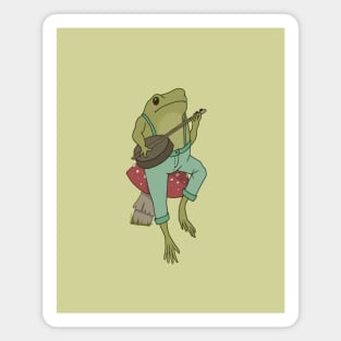 Funny Cottagecore Frog Playing Banjo Guitar and Sitting on a Mushroom Magnet
